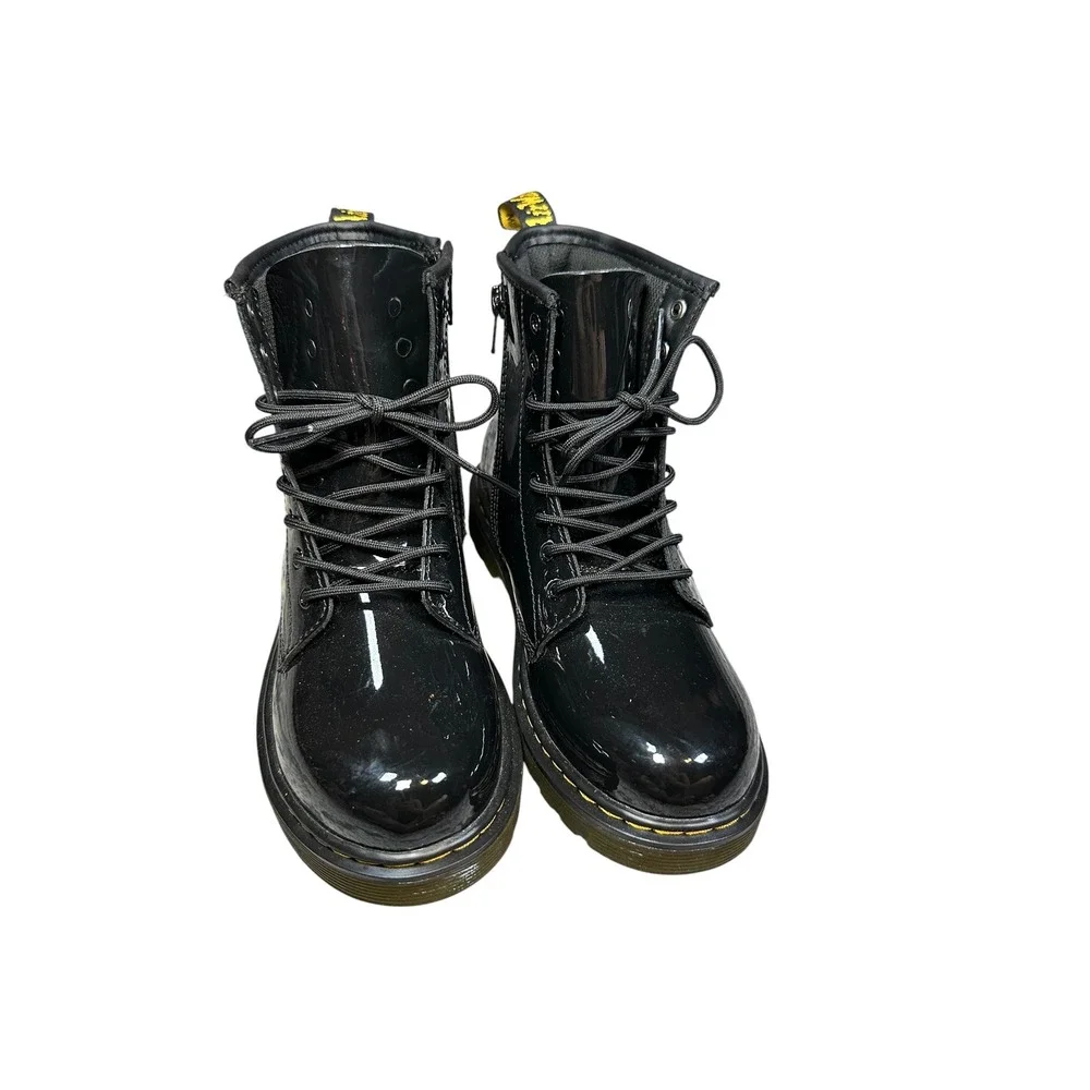 Dr. Martens 1460 J Black Patent Leather Lace Up Side Zip Boots Kids Size 4 US M